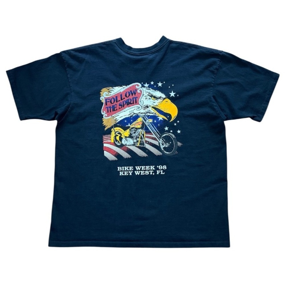 Vintage 90s Key West Bike Week Eagle Chopper Motorcycle Glitter Graphic T-shirt - Picture 1 of 8